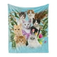 thumbnail image 1 of Cat Lover Soft Flannel Fleece Throw Blanket, Abstract Composition of House Cats Feline Domestic Pets Blooming Illustration, Cozy Plush for Indoor and Outdoor Use, 50" x 60", Multicolor, by Ambesonne, 1 of 6