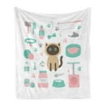thumbnail image 1 of Cat Lover Soft Flannel Fleece Throw Blanket, Cartoon Style Surprised Looking Siamese Among Pastel Colored Cat Related Items, Cozy Plush for Indoor and Outdoor Use, 60" x 80", Multicolor, by Ambesonne, 1 of 5