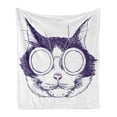 thumbnail image 1 of Cat Lover Soft Flannel Fleece Throw Blanket, Funny Cool Cat Head Portrait with Sunglasses Sketchy Illustration, Cozy Plush for Indoor and Outdoor Use, 50" x 60", Indigo Baby Pink, by Ambesonne, 1 of 5