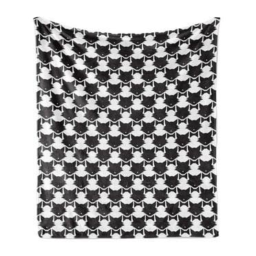 Cat Lover Soft Flannel Fleece Throw Blanket, Monochromatic Pattern of Kitty Silhouette with a Bow Tie Print, Cozy Plush for Indoor and Outdoor Use, 50" x 60", Charcoal Grey and White, by Ambesonne