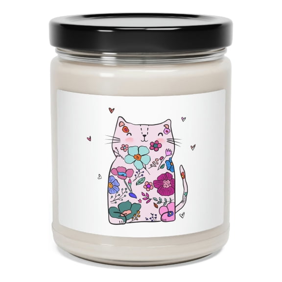 Cat Lover Soy Candle Decorative Floral Cat Candle Cute Cat Candle