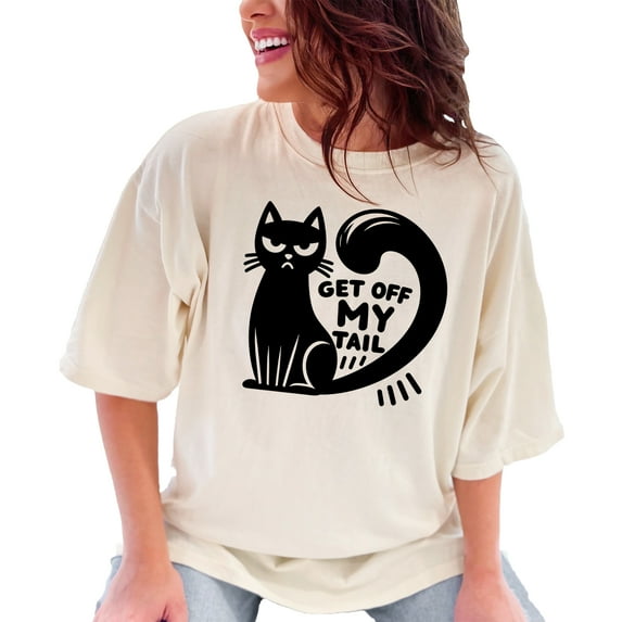 Cat Lover T-Shirt, Funny Get Off My Tail Shirt, Grumpy Cat Graphic Tee, Cute Cat Shirt for Pet Owners, Cat Attitude Shirt, Ivory Comfort Colors T-Shirt, Small