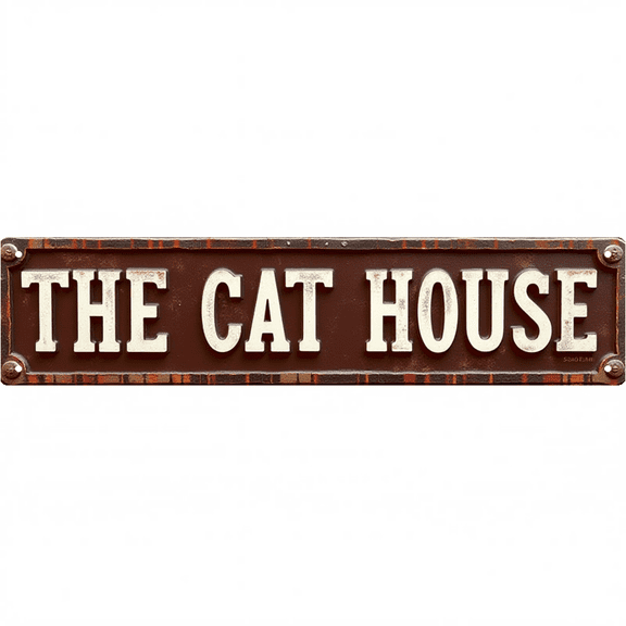 Cat Lover Tin Sign 16x4 Inch The Cat House Design - Great for Bedroom, Patio, Outdoor Pet Decor