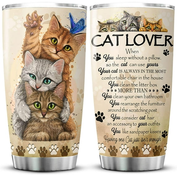 Cat Lover Tumblers For Women Cute Pet Cats Animal Print Coffee Cup With Lid 20oz Kitten Meow Cat Items For Owners Stainless Steel Insulated Travel Mug With Saying Cat Tumbler