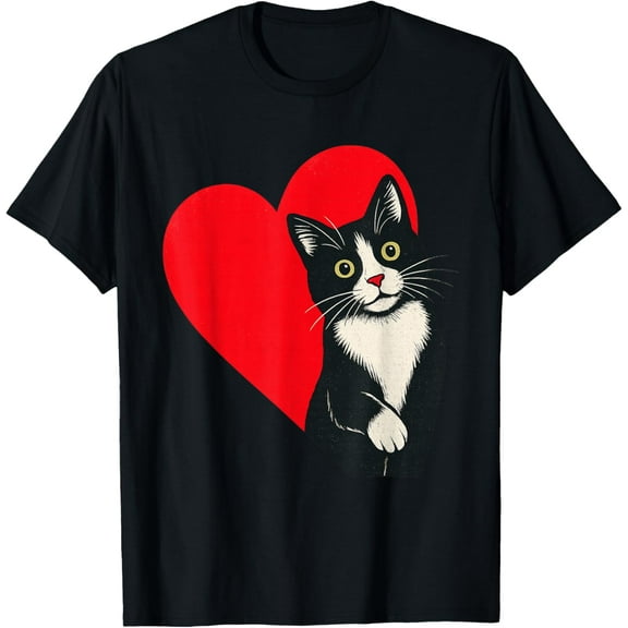 Cat Lover Valentine's Day Men T-Shirt Funny Heart Graphic Tee