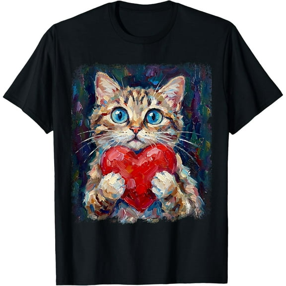 Cat Lover Valentine's Day Men T-Shirt Funny Heart Graphic Tee