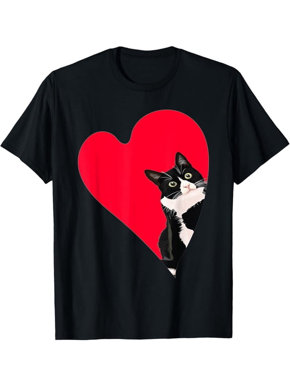 Cat Lover Valentine's Day Men T-Shirt Funny Heart Graphic Tee