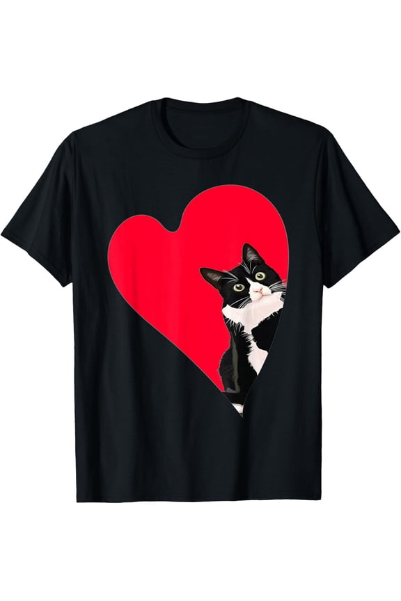 Cat Lover Valentine's Day Men T-Shirt Funny Heart Graphic Tee