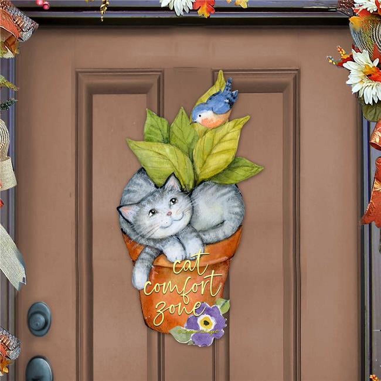Cat Lover sign Cats comfort zone Cat in a pot Door Wreath