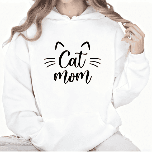 Cat Lover White Print hoodie (Sweatshirt) Graphic Sweatshirt Cat Mom Casual Wear S 2XL Tops