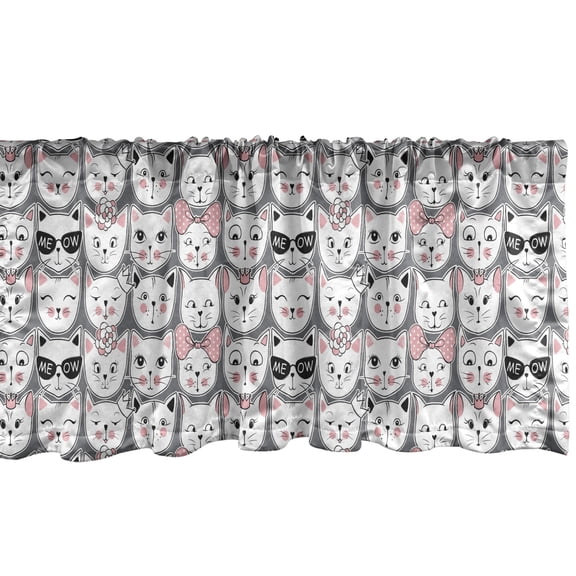 Ambesonne Cat Lover Valance Pack of 2, Kitty Accessories, 54"X12", Pale Pink Black