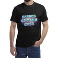 thumbnail image 1 of Cat Lover's Gift for Kitten Moms and Dads - Cats Vaporwave Parody Featuring Four Cats and Father Of Cats Caption on Multi Size Black T-shirt, 1 of 5