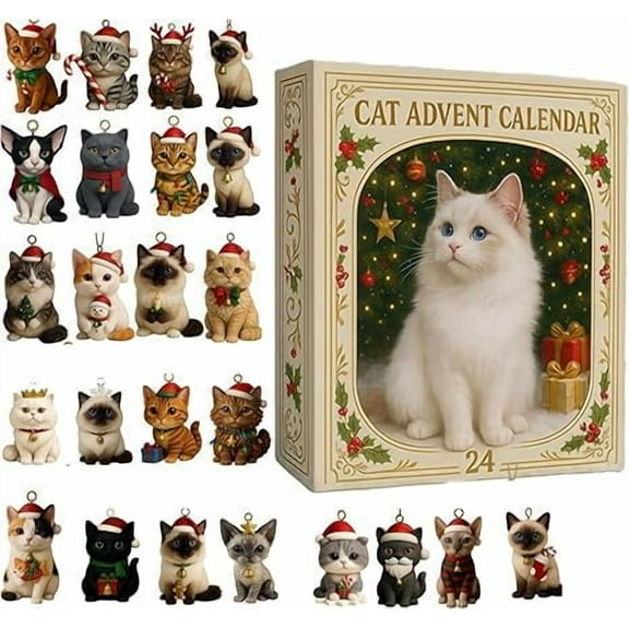 Cat Lovers Advent Calendar 2025, 24 Days Christmas Countdown With 24 Different Breeds 2D Acrylic Cute Kitten Ornaments, Holiday Tree Decor Advent Calendar Set for Christmas Vacation