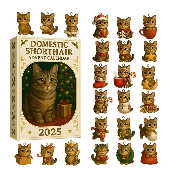 Cat Lovers Advent Calendar 2025-24 Days Christmas Countdown with Unique Cat Illustration Cards, Pop-Up Mechanism for Family Fun, Holiday Home Wall Decor