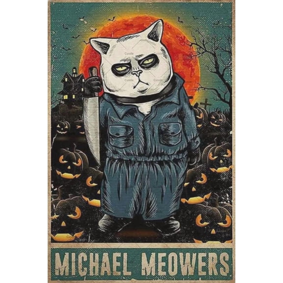 Cat Lovers Horror Decor Metal Plaque Funny Horror Movie Posters Retro Halloween Decor Tin Sign For Home Living Room Cafe Bar Gifts 8x12 Inch