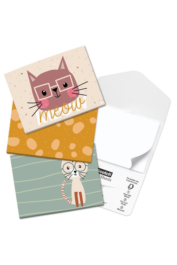 Cat Lovers Lint Sheet Packs / Set Of 3 Feline Lint Packs / 4" x 3" Lint Removal Packs / 40 Sheets Per Pack / Three Unique Designs