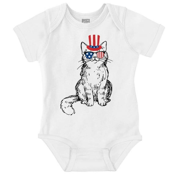 Cat Lovers Patriotic American Kitty Romper Boys or Girls Infant Baby Brisco Brands 24M