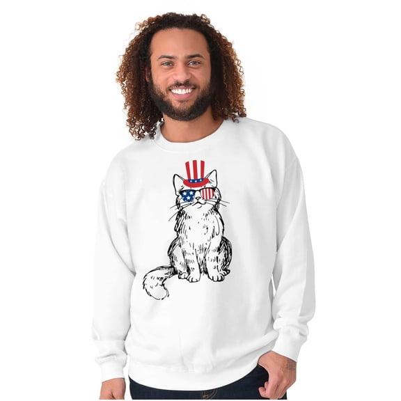 Cat Lovers Patriotic American Kitty Sweatshirt for Men or Women Brisco Brands X