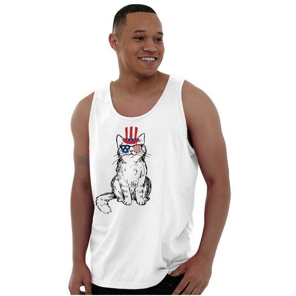 Cat Lovers Patriotic American Kitty Tank Top T Shirts Men Women Brisco Brands X