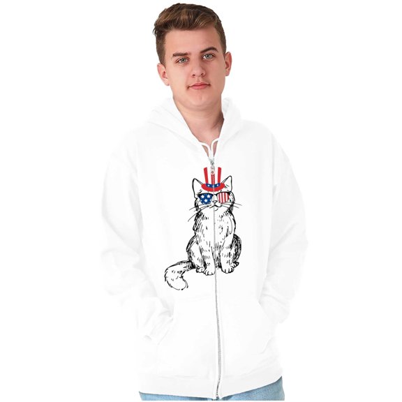 Cat Lovers Patriotic American Kitty Unisex Fleece Graphic Zip Up Hoodie Brisco Brands 5X