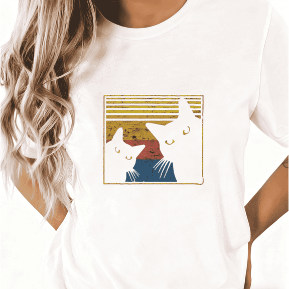 Cat Lovers Print Tshirt Graphic Tees Shirts White S-5XL Retro Style Tops