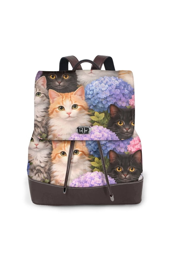Cat Lovers Women's Leather Backpack All-Over Print Bag for Work and Travel