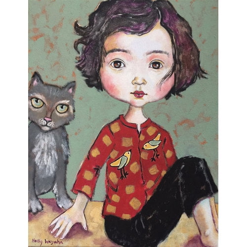 "Cat Loves Birds" Painting Print on Wrapped Canvas