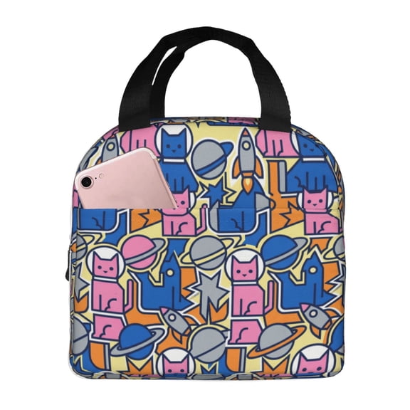 Cat Lunch Bag, Cute Cats Reusable Cooler Insulated Lunch Box Tote Bag For Work Picnic Travel