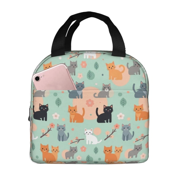 Cat Lunch Bag Insulated Leakproof Thermal Reusable Lunch Box With Front Pocket For Work Office Travel Picnic Beach Gym Daily Commute