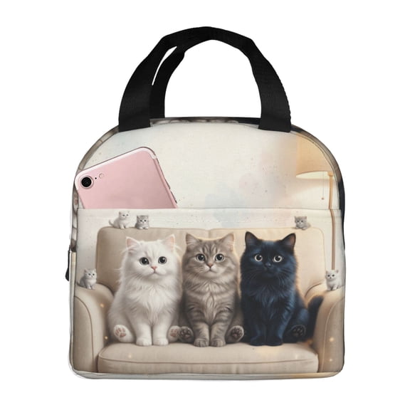 Cat Lunch Bag Reusable Zipper Closure Leakproof Insulated Cats Lunch Box Cooler Tote Bag Food Container Snack Bag
