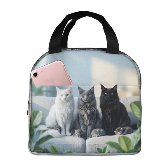 Cat Lunch Bag Reusable Zipper Closure Leakproof Insulated Cats Lunch Box Cooler Tote Bag Food Container Snack Bag
