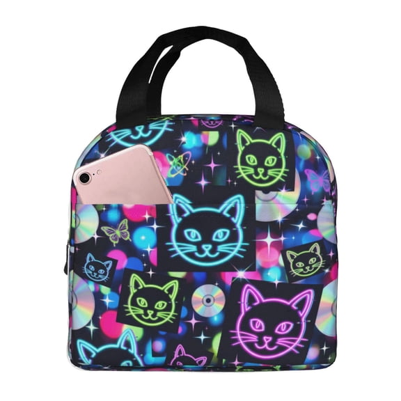 Cat Lunch Bag Reusable Zipper Closure Leakproof Insulated Cats Lunch Box Cooler Tote Bag Food Container Snack Bag