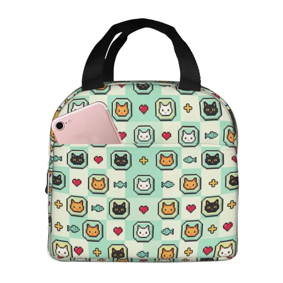 Cat Lunch Bag Reusable Zipper Closure Leakproof Insulated Cats Lunch Box Cooler Tote Bag Food Container Snack Bag