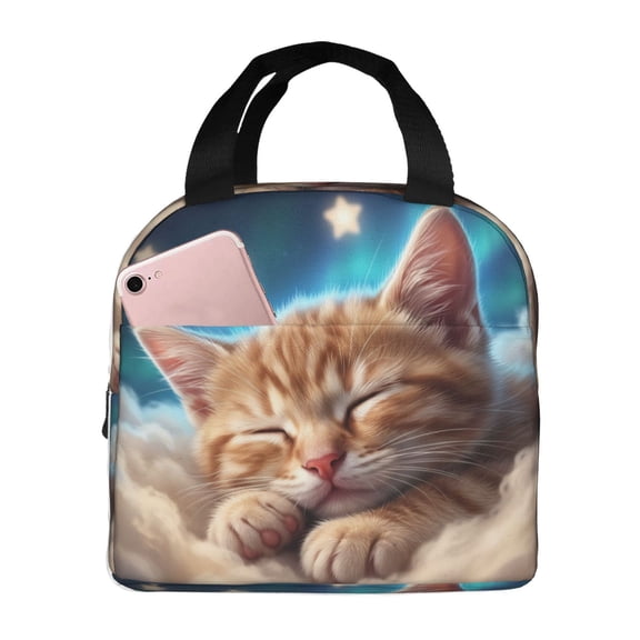 Cat Lunch Box For Women Cute Kitten Insulated Lunch Bag For Work Picnic Camping Travel Large Capacity Cooler Thermal Reusable Tote Makeup Bags