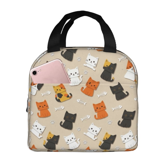 Cat Lunch Box Insulated Thermal Leakproof Meal Prep Bag Reusable Cooler Tote With Front Pocket For Commuting Workplace Hiking Outdoor Trips