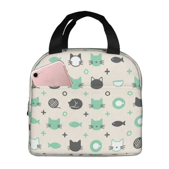 Cat Lunch Box Insulated Thermal Leakproof Meal Prep Bag Reusable Cooler Tote With Front Pocket For Commuting Workplace Hiking Outdoor Trips