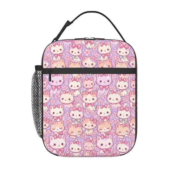 Cat Lunch Box Insulated Thermal Lunch Bag Leakproof Cartoon Cute Cat Reusable Meal Prep Tote With Buckle Handle For Office Travel Picnic