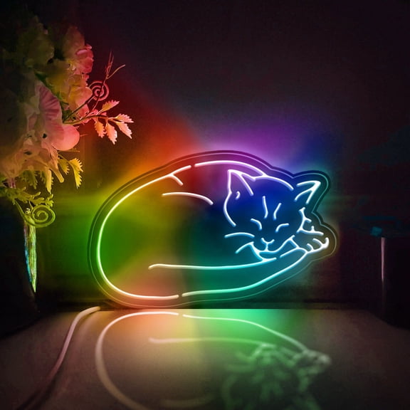 Cat Lying Down Led Light Box, Dimmable Neon-Like Light Signs USB Power for Wall Decor Bedroom Decoration, Color Flow Effect (WxH) 8"x5"
