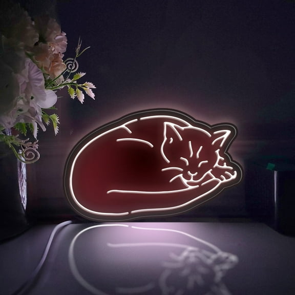Cat Lying Down Led Light Box, Dimmable Neon-Like Light Signs USB Power for Wall Decor Bedroom Decoration, Static Light (WxH) 8"x5"