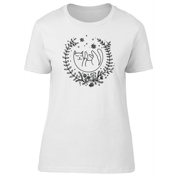 Cat Lying On The Grass B&W Tee Women's -Image by Shutterstock