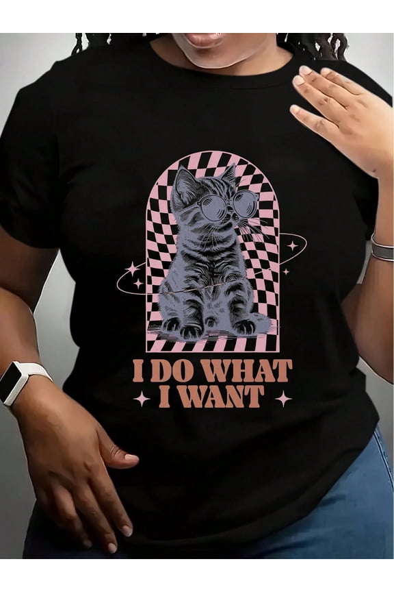 Cat MOM Print Crew Neck T-Shirt, Adorable Cat Mom Gifts For Women Summer Collection, Creative Printing On Soft Fabric, Cute Print T-Shirt For Women