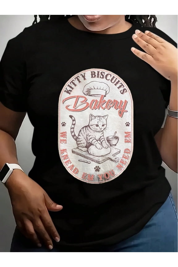 Cat MOM Print Crew Neck T-Shirt, Adorable Cat Mom Gifts For Women Summer Collection, Creative Printing On Soft Fabric, Cute Print T-Shirt For Women