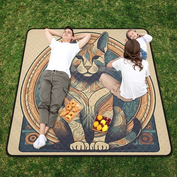 Cat Magic Array Lion Beach Blanket Outdoor Picnic Blanket 78"x 78" Waterproof Foldable for Beach Camping Travel Hiking Grass Lawn Park