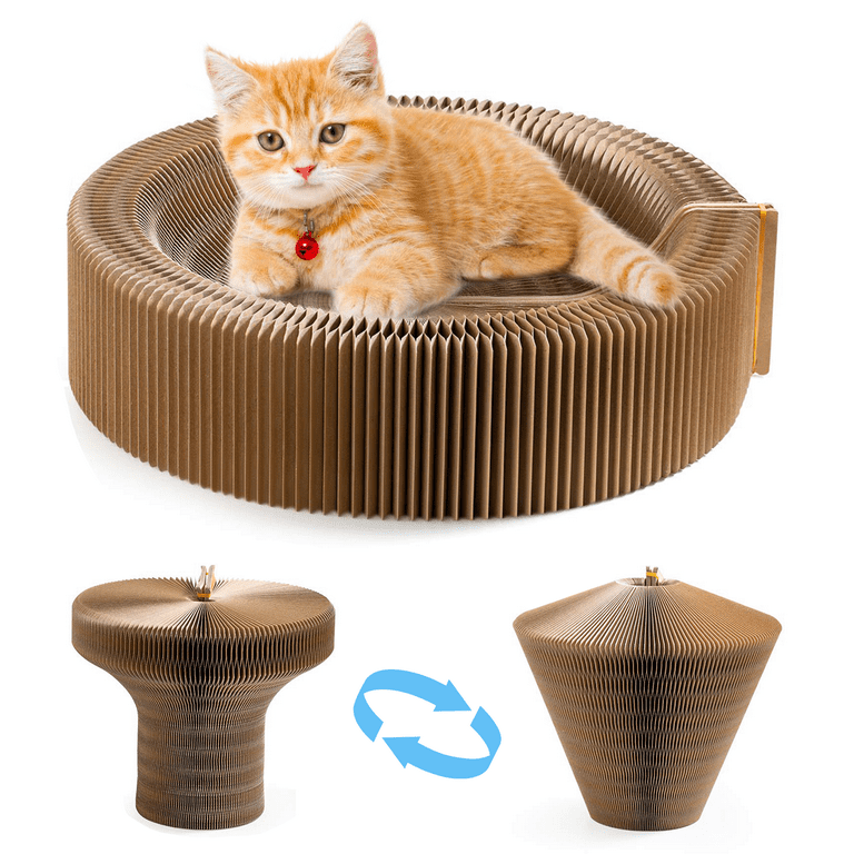 REDSASA Magic Organ Cat Scratching Board Cat Scratcher Lounge Bed Collapsible Cardboard Cat Bed Corrugated Pet Scratcher Pad Round Cat Scratching Bed Nest for Indoor Big Large Kitty Kitten Cats Walmar...