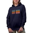thumbnail image 1 of Cat Mama, Cat Owner or Lover Mothers Themed, Groovy Retro Wavy Text Merch Gift, Navy Blue Hooded Sweatshirt or Hoodie, Large, 1 of 5