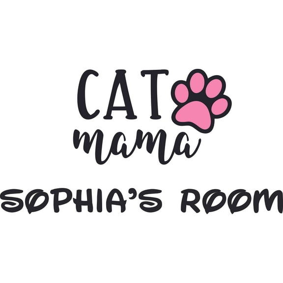 Cat Mama Cats Kitty Kitten Paw Print Customized Wall Decal - Custom Vinyl Wall Art - Personalized Name - Baby Girls Boys Kids Bedroom Wall Decal Room Decor Wall Stickers Decoration Size (12x20 inch)