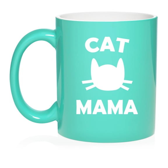 Cat Mama Ceramic Coffee Mug Tea Cup Gift for Her, Friend, Mom, Sister, Family (11oz Teal)