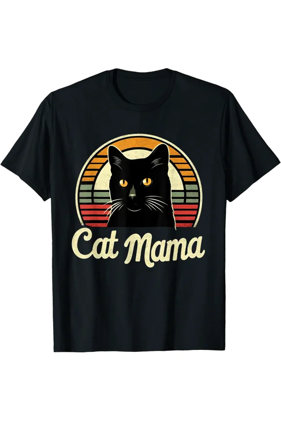 Cat Mama Cool Black Cat Mother's Day Retro Cat Mom T-Shirt, Unisex T-Shirt