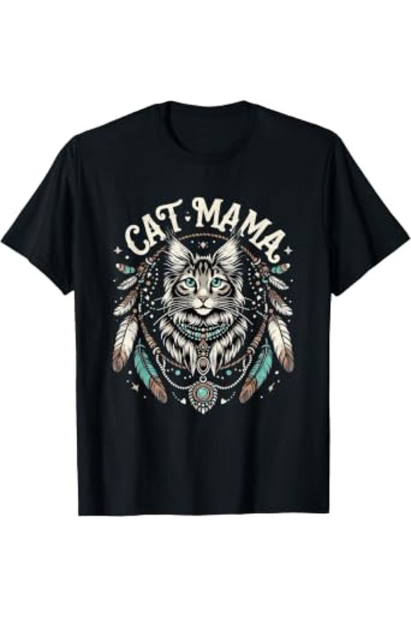 Cat Mama Cute Boho Cat Mother's Day Hippie Cat Mom T-Shirt