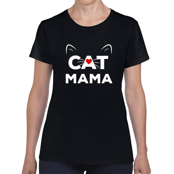 Cat Mama Graphic Women Black T-Shirt, Female Large